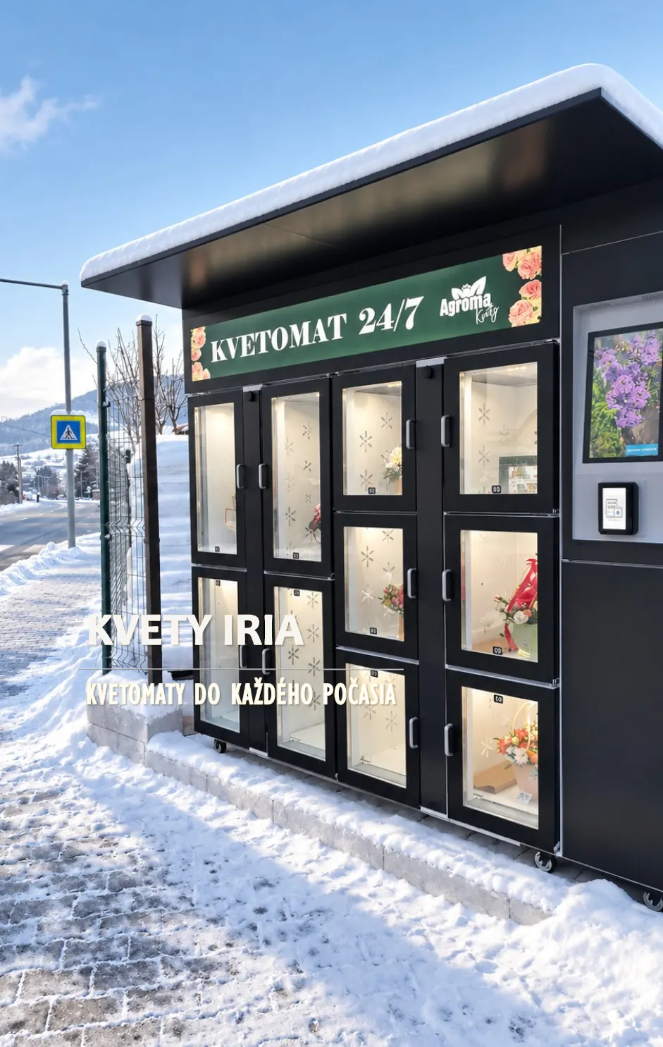 Exteriérový kvetomat na 10 kytíc v zime