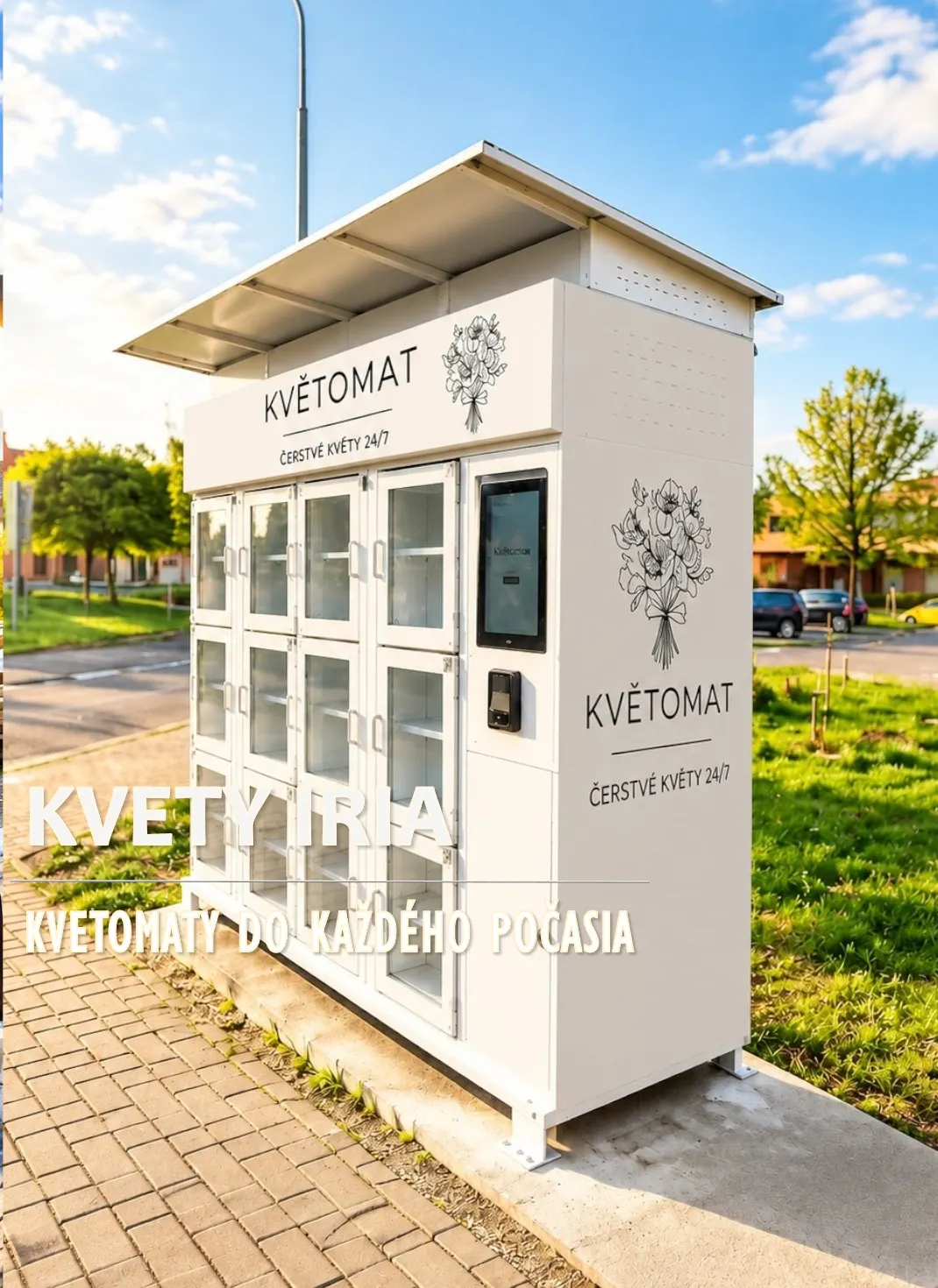 Exteriérový kvetomat na 12 kytíc — centrum obce v Čechách