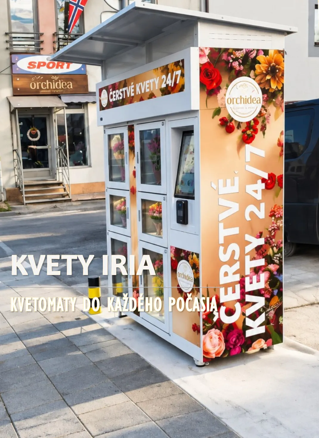 Exteriérový kvetomat na 6 kytíc pred kvetinárstvom